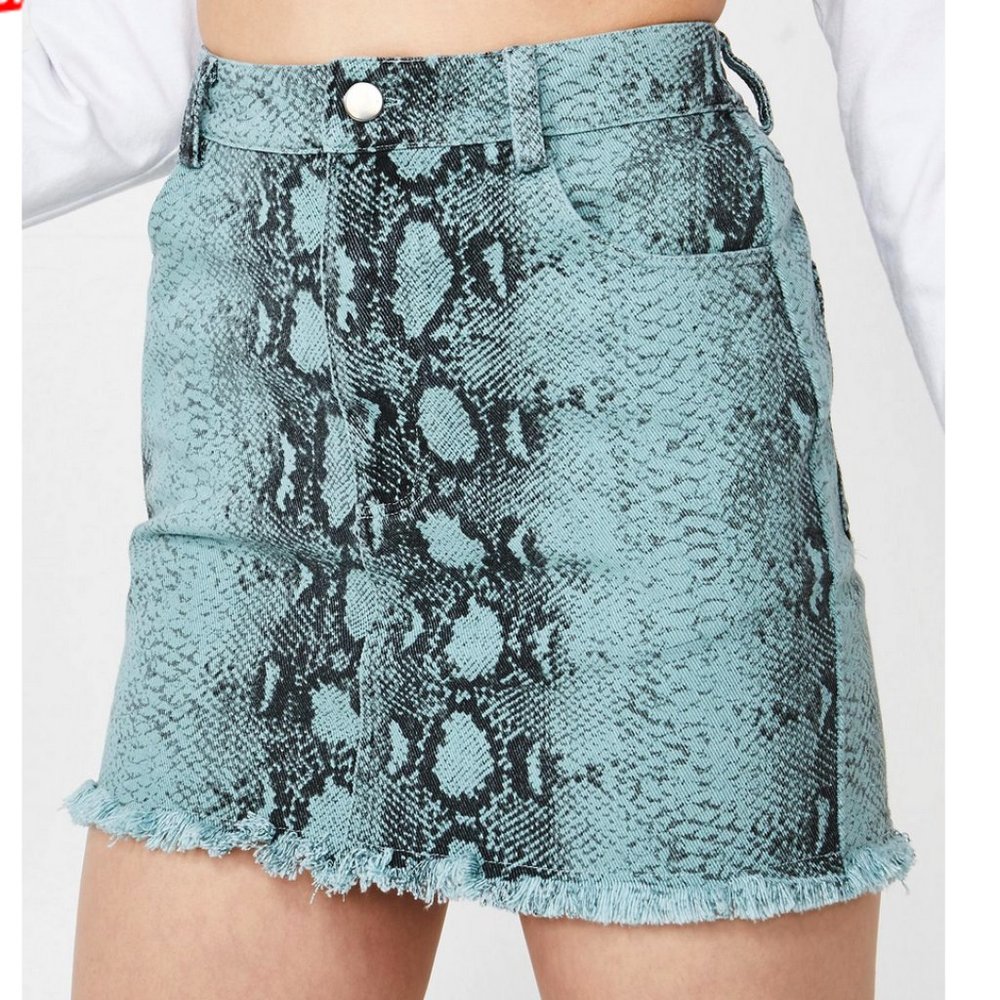 Dolls Kill "Aqua Venom" High-waist Snakeskin Mini